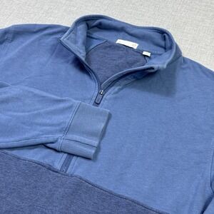Tasc 1/4 Zip Sweatshirt Men Large Blue Mock Neck Pullover Pockets Fleece Stretch